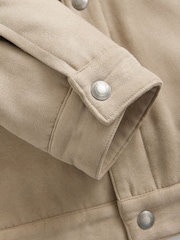 Stone Faux Suede Borg Collared Trucker Jacket - Image 8 of 10