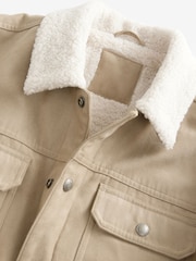 Stone Faux Suede Borg Collared Trucker Jacket - Image 9 of 10