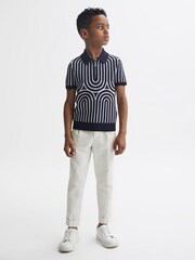 Reiss Navy/White Maycross Half-Zip Striped Polo T-Shirt - Image 1 of 6