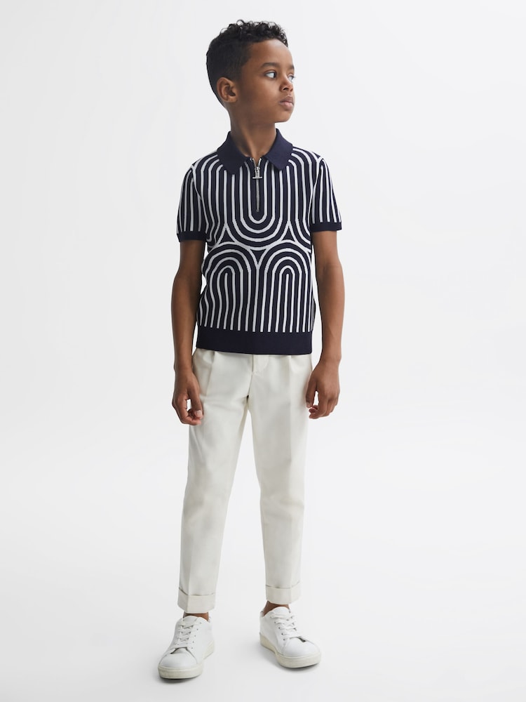 Reiss Navy/White Maycross Half-Zip Striped Polo T-Shirt - Image 1 of 6
