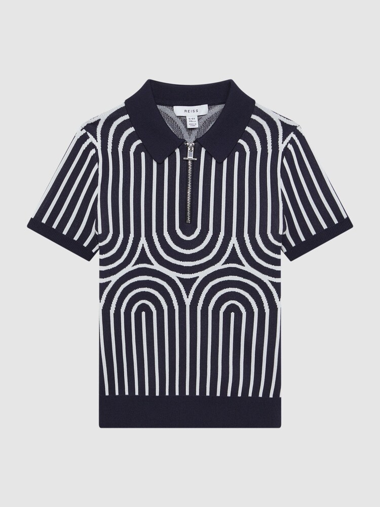 Reiss Navy/White Maycross Half-Zip Striped Polo T-Shirt - Image 2 of 6
