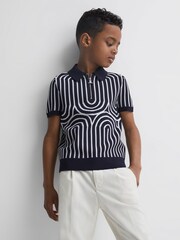 Reiss Navy/White Maycross Half-Zip Striped Polo T-Shirt - Image 3 of 6