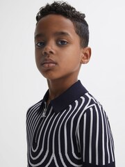 Reiss Navy/White Maycross Half-Zip Striped Polo T-Shirt - Image 4 of 6
