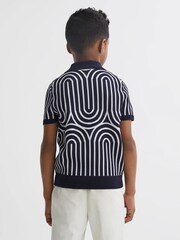 Reiss Navy/White Maycross Half-Zip Striped Polo T-Shirt - Image 5 of 6