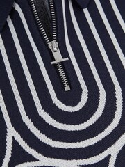Reiss Navy/White Maycross Half-Zip Striped Polo T-Shirt - Image 6 of 6