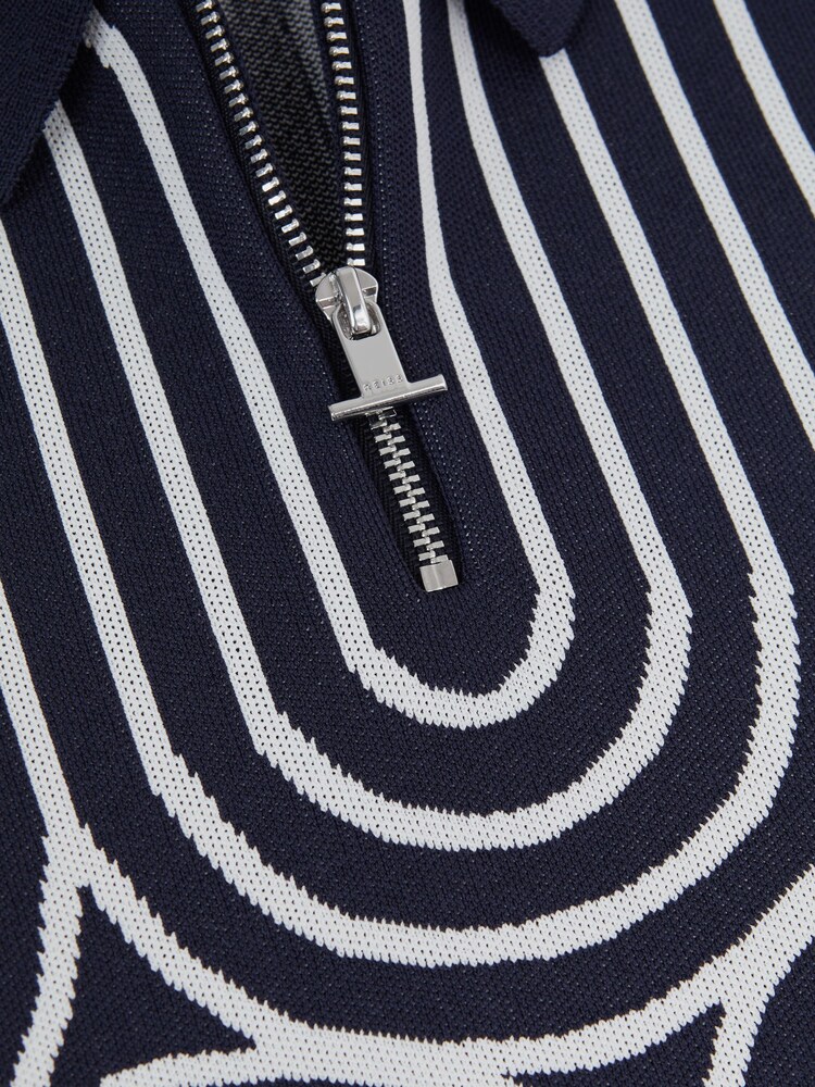 Reiss Navy/White Maycross Half-Zip Striped Polo T-Shirt - Image 6 of 6