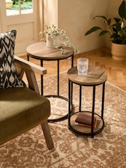 Dark Bronx Oak Effect Round Set of 2 Nest of Tables - Image 1 of 4