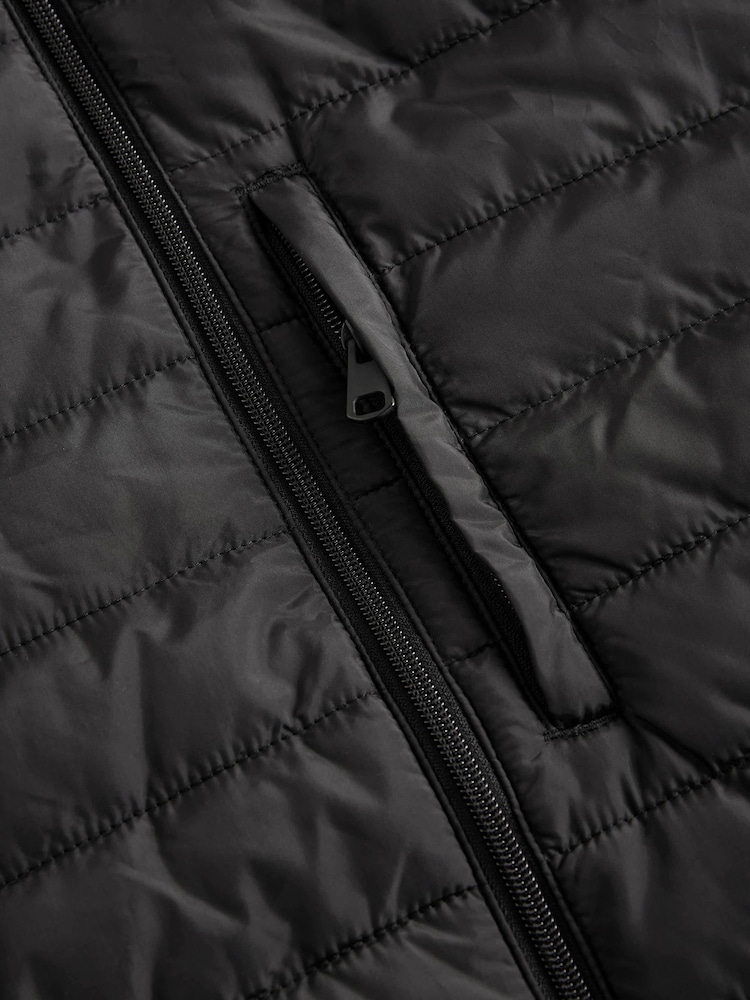 Black Shower Resistant Lightweight Hooded Puffer Coat Jacket - Image 13 of 14