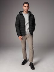 Black Shower Resistant Lightweight Hooded Puffer Coat Jacket - Image 3 of 14