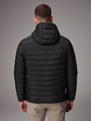 Black Shower Resistant Lightweight Hooded Puffer Coat Jacket - Image 6 of 14