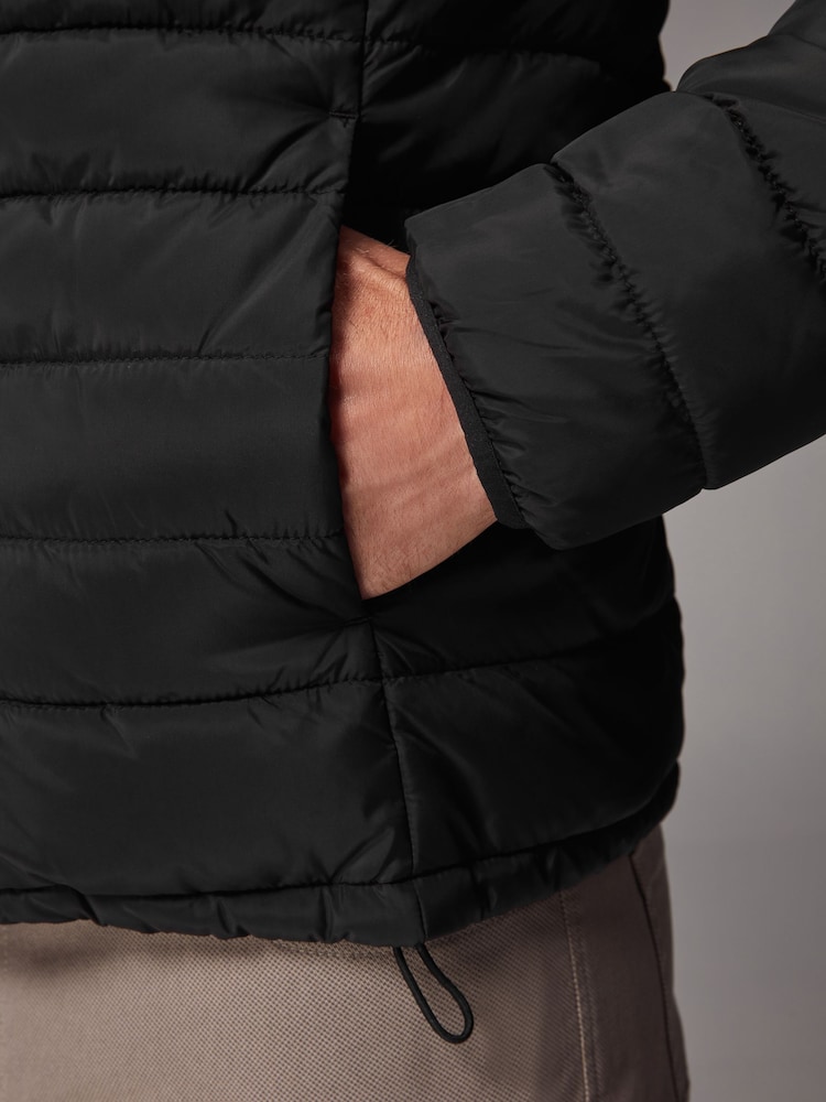 Black Shower Resistant Lightweight Hooded Puffer Coat Jacket - Image 9 of 14