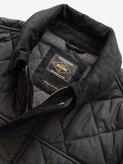 Black Shower Resistant Diamond Quilt Corduroy Collared Jacket - Image 10 of 11