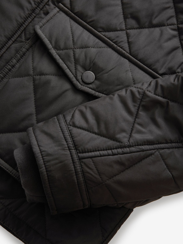 Black Shower Resistant Diamond Quilt Corduroy Collared Jacket - Image 11 of 11