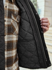 Black Shower Resistant Diamond Quilt Corduroy Collared Jacket - Image 7 of 11