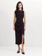 French Connection Brown Carley Draped Midi Dress - Image 1 of 6