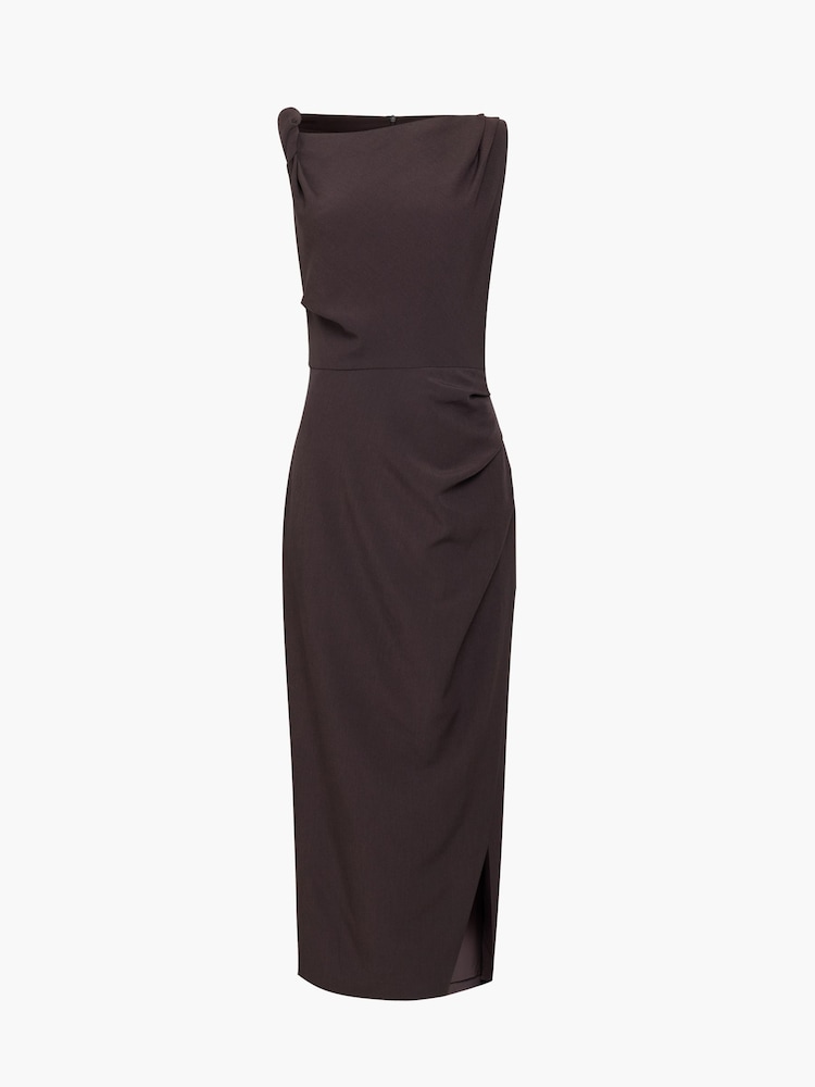 French Connection Brown Carley Draped Midi Dress - Image 6 of 6