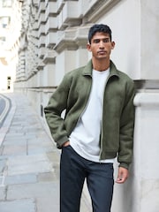 Green Faux Suede Borg Lined Zip Up Funnel Jacket - Image 1 of 9