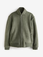 Green Faux Suede Borg Lined Zip Up Funnel Jacket - Image 4 of 9
