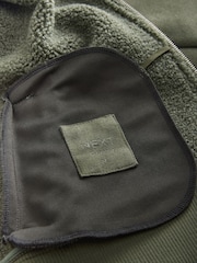 Green Faux Suede Borg Lined Zip Up Funnel Jacket - Image 8 of 9