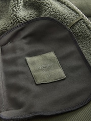 Green Faux Suede Borg Lined Zip Up Funnel Jacket - Image 9 of 9