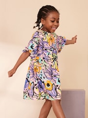 Purple Tropical potisk; vzorec - kratek rokav; s kratkimi rokavi 100% Cotton Jersey obleka (3-16yrs) - Slika 1 iz 6