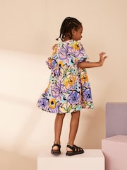 Purple Tropical potisk; vzorec - kratek rokav; s kratkimi rokavi 100% Cotton Jersey obleka (3-16yrs) - Slika 2 iz 6