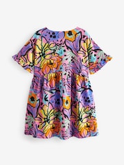 Purple Tropical potisk; vzorec - kratek rokav; s kratkimi rokavi 100% Cotton Jersey obleka (3-16yrs) - Slika 4 iz 6