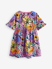 Purple Tropical potisk; vzorec - kratek rokav; s kratkimi rokavi 100% Cotton Jersey obleka (3-16yrs) - Slika 5 iz 6