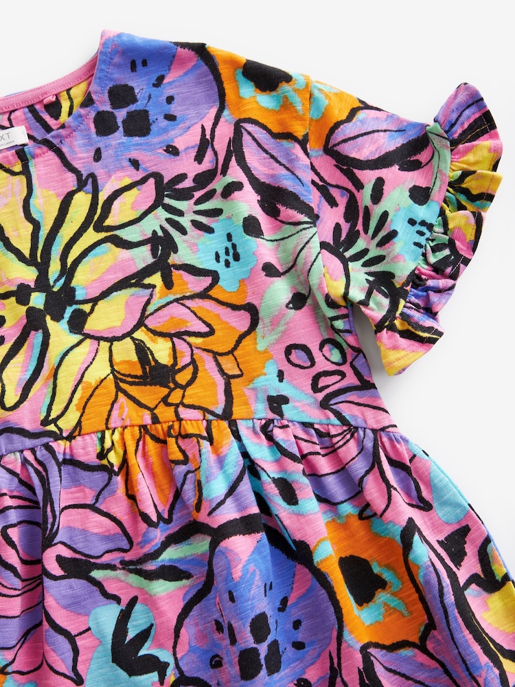 Purple Tropical potisk; vzorec - kratek rokav; s kratkimi rokavi 100% Cotton Jersey obleka (3-16yrs) - Slika 6 iz 6