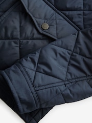 Navy Blue Shower Resistant Diamond Quilt Corduroy Collared Jacket - Image 11 of 11