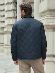 Navy Blue Shower Resistant Diamond Quilt Corduroy Collared Jacket - Image 3 of 11