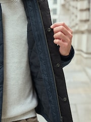 Navy Blue Shower Resistant Diamond Quilt Corduroy Collared Jacket - Image 6 of 11
