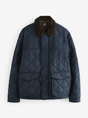 Navy Blue Shower Resistant Diamond Quilt Corduroy Collared Jacket - Image 8 of 11