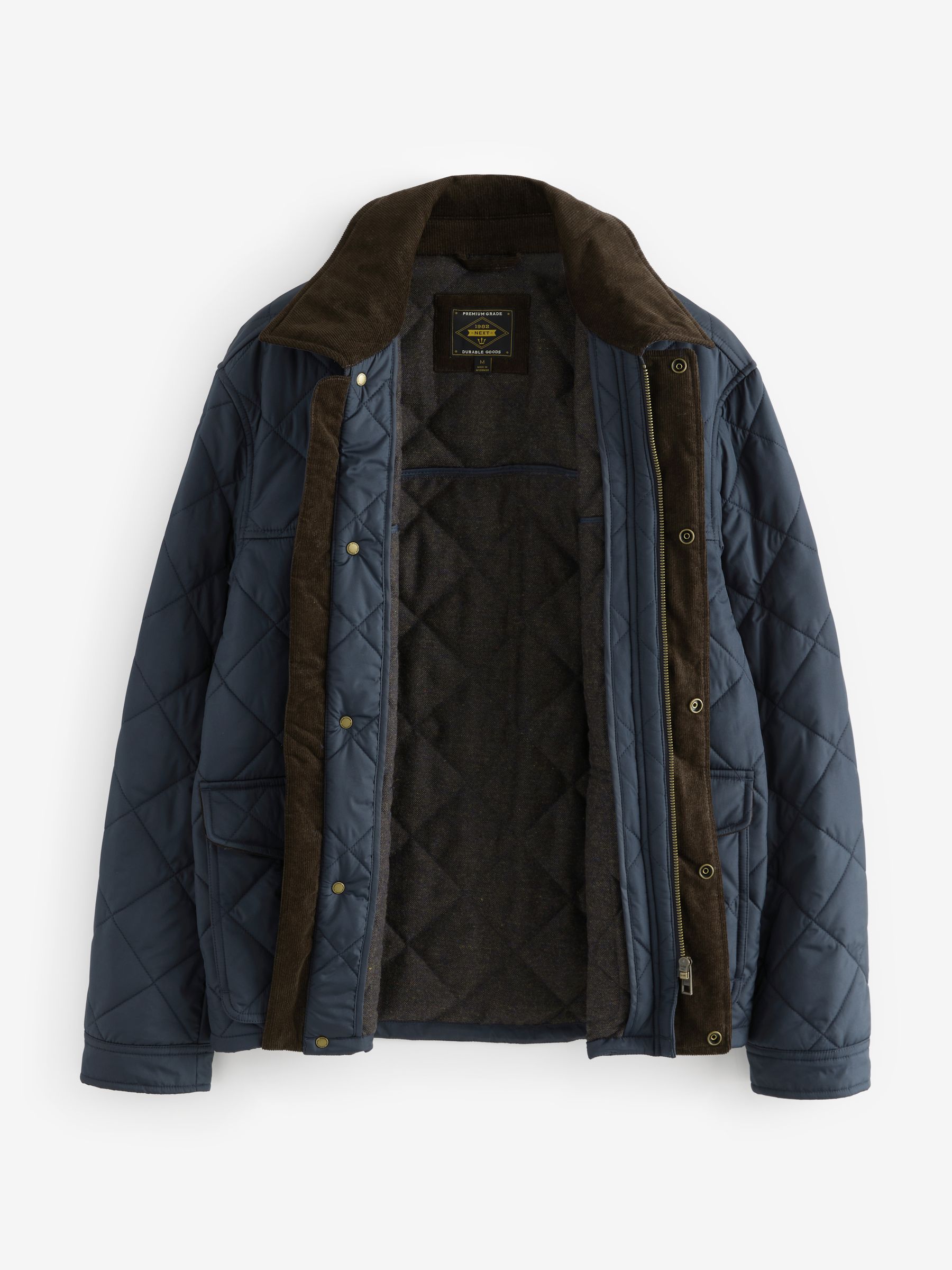 Buy Navy Blue Shower Resistant Diamond Quilt Corduroy Collared Jacket from Next Luxembourg