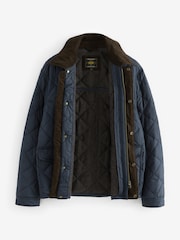 Navy Blue Shower Resistant Diamond Quilt Corduroy Collared Jacket - Image 9 of 11