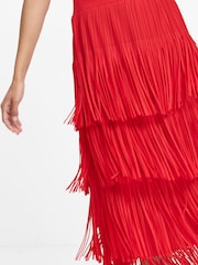 French Connection Red Hilde Jersey Mix Fringe Dress - Image 5 of 9