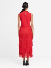 French Connection Red Hilde Jersey Mix Fringe Dress - Image 8 of 9