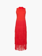 French Connection Red Hilde Jersey Mix Fringe Dress - Image 9 of 9