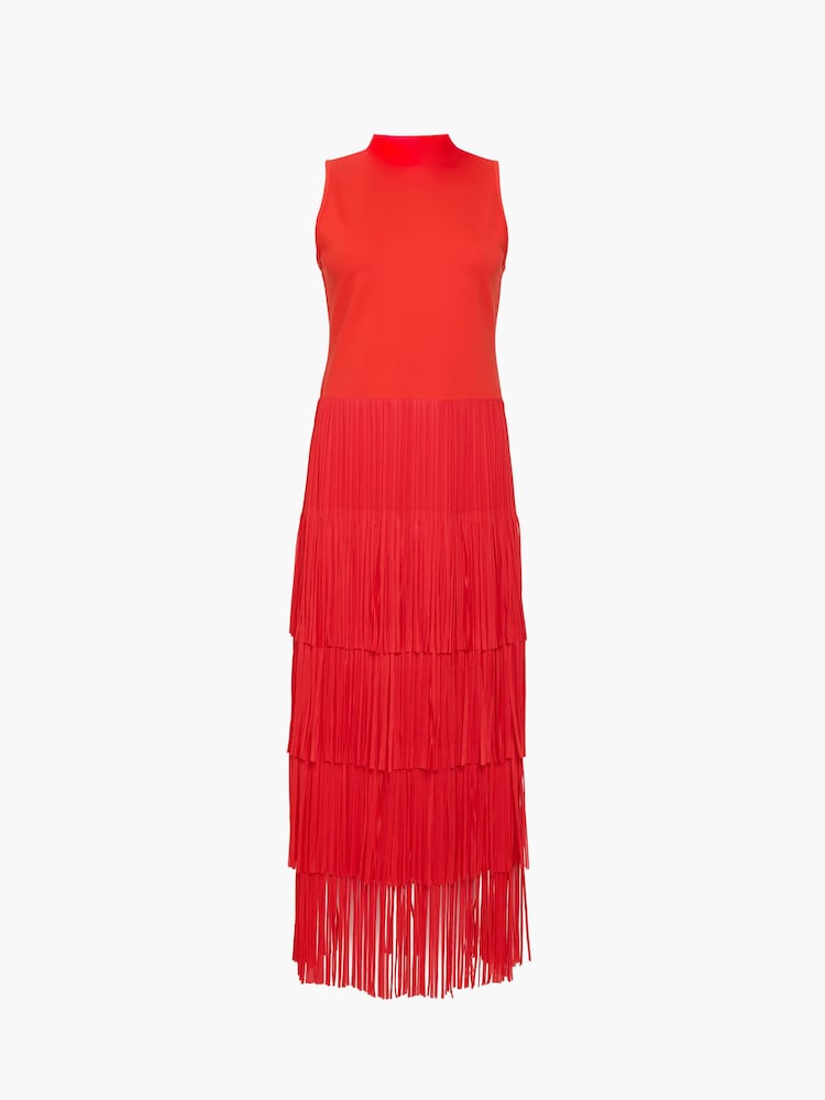 French Connection Red Hilde Jersey Mix Fringe Dress - Image 9 of 9 French Connection Red Hilde Jersey Mix Fringe Dress - Image 9 of 9
