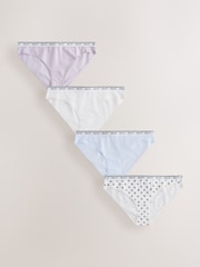 White Floral Brazilian Cotton Logo Knickers 4 Pack - Image 1 of 11