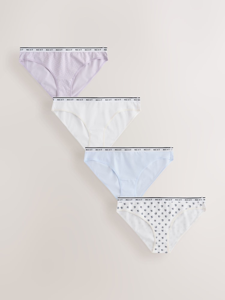 White Floral Brazilian Cotton Logo Knickers 4 Pack - Image 1 of 11 White Floral Brazilian Cotton Logo Knickers 4 Pack - Image 1 of 11