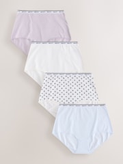 White Floral Full Brief Cotton Logo Knickers 4 Pack - Image 1 of 10
