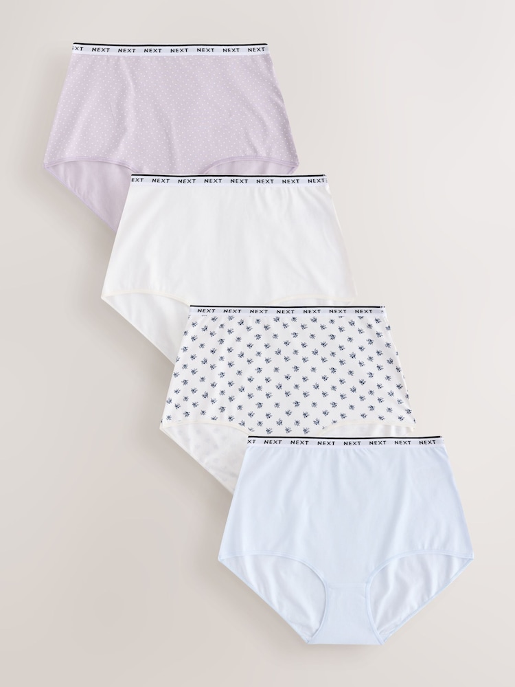 White Floral Full Brief Cotton Logo Knickers 4 Pack - Image 1 of 10