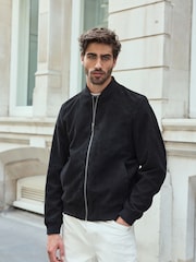 Black Faux Suede Bomber Jacket - Image 4 of 12