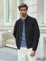 Black Faux Suede Bomber Jacket - Image 5 of 12