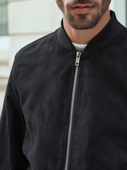 Black Faux Suede Bomber Jacket - Image 6 of 12
