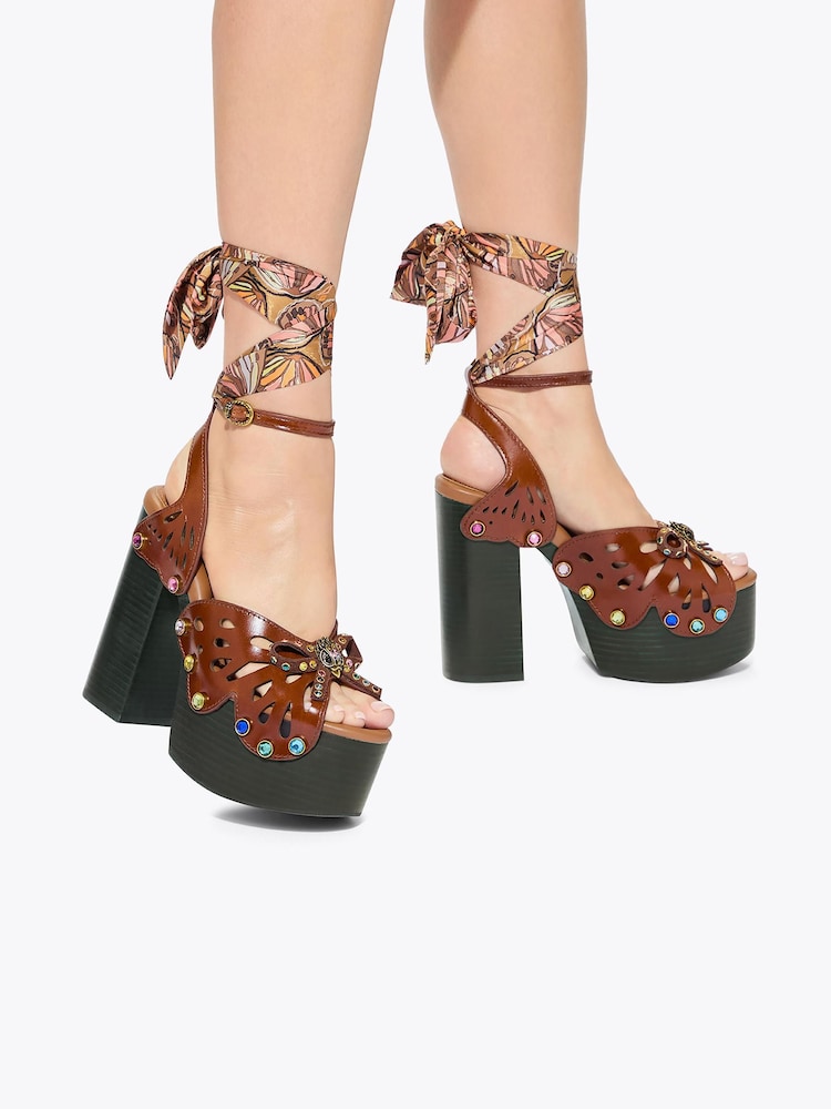 Kurt Geiger London Brown Butterfly Platform Sandals - Image 1 of 5