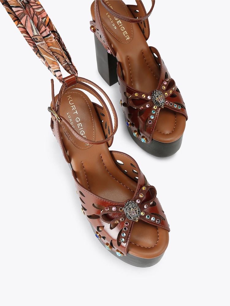 Kurt Geiger London Brown Butterfly Platform Sandals - Image 2 of 5