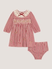 Monsoon Red Baby Embroidered Gingham Dress & Knickers Set - Image 1 of 3
