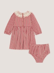 Monsoon Red Baby Embroidered Gingham Dress & Knickers Set - Image 2 of 3